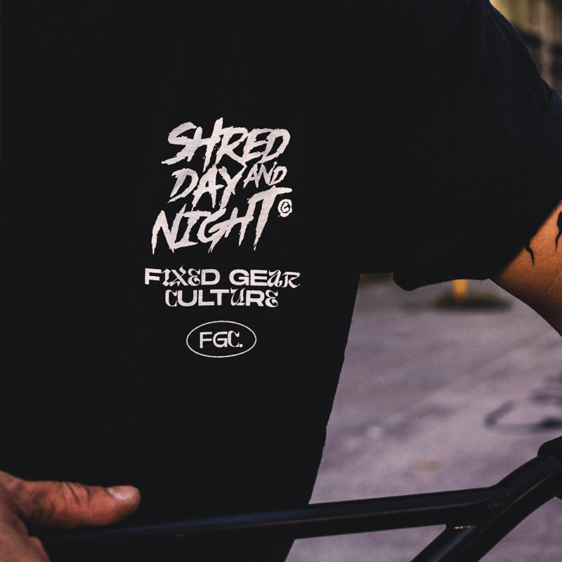 Courage Cycling Club + Fixed Gear Culture Collaboration T-Shirt "Shred Day and Night"