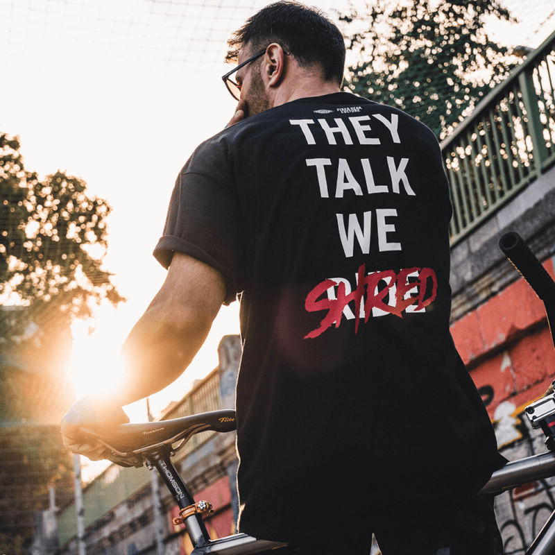 Courage Cycling Club + Fixed Gear Culture Collaboration T-Shirt "They Talk We Ride / Shred"