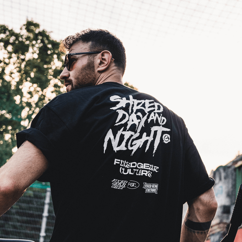 Courage Cycling Club + Fixed Gear Culture Collaboration T-Shirt "Shred Day and Night"